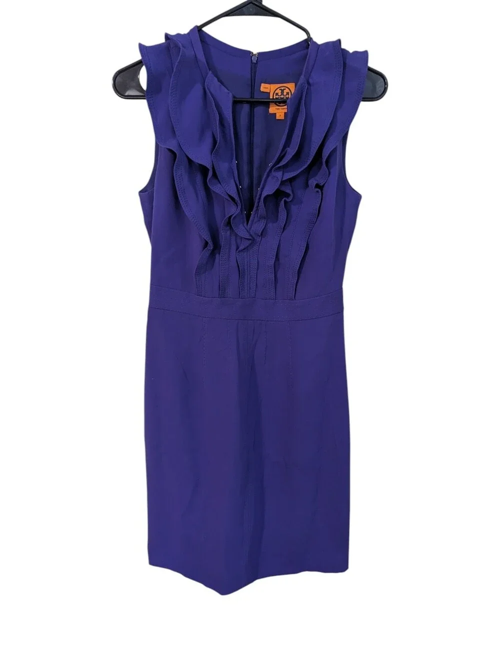 Tory Burch,Sleeveless Silk Purple Ruffle Front Dress, Size 2